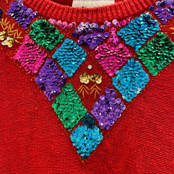 Marnie West Vintage Red Sequin Sweater Size Large - Picture 2 of 9